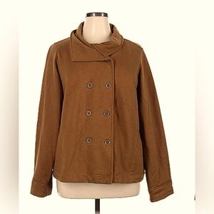 New Lands' End Cotton Jacket peacoat style Buttons Pockets Tan 1X 14-16 Comfy